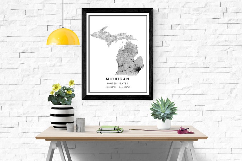 Michigan United States map print poster canvas Michigan | Etsy
