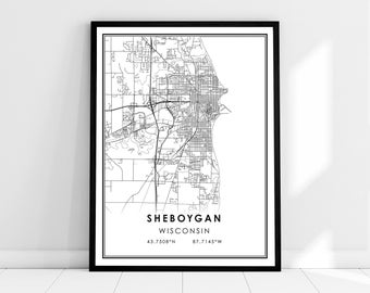 Sheboygan map print poster canvas | Wisconsin map print poster canvas | Sheboygan city map print poster canvas