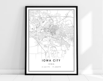 Iowa City map print poster canvas | Iowa map print poster canvas | Iowa City road map print poster canvas