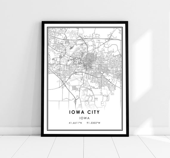 Iowa City Map Print Poster Canvas Iowa Map Print Poster - Etsy