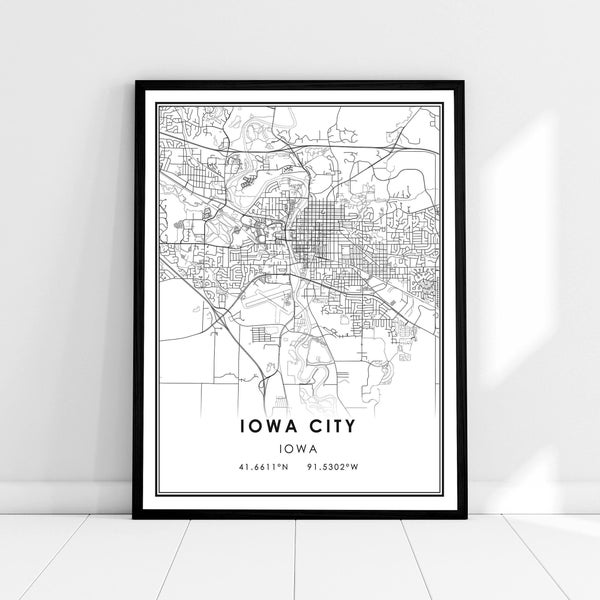 Iowa City map print poster canvas | Iowa map print poster canvas | Iowa City road map print poster canvas