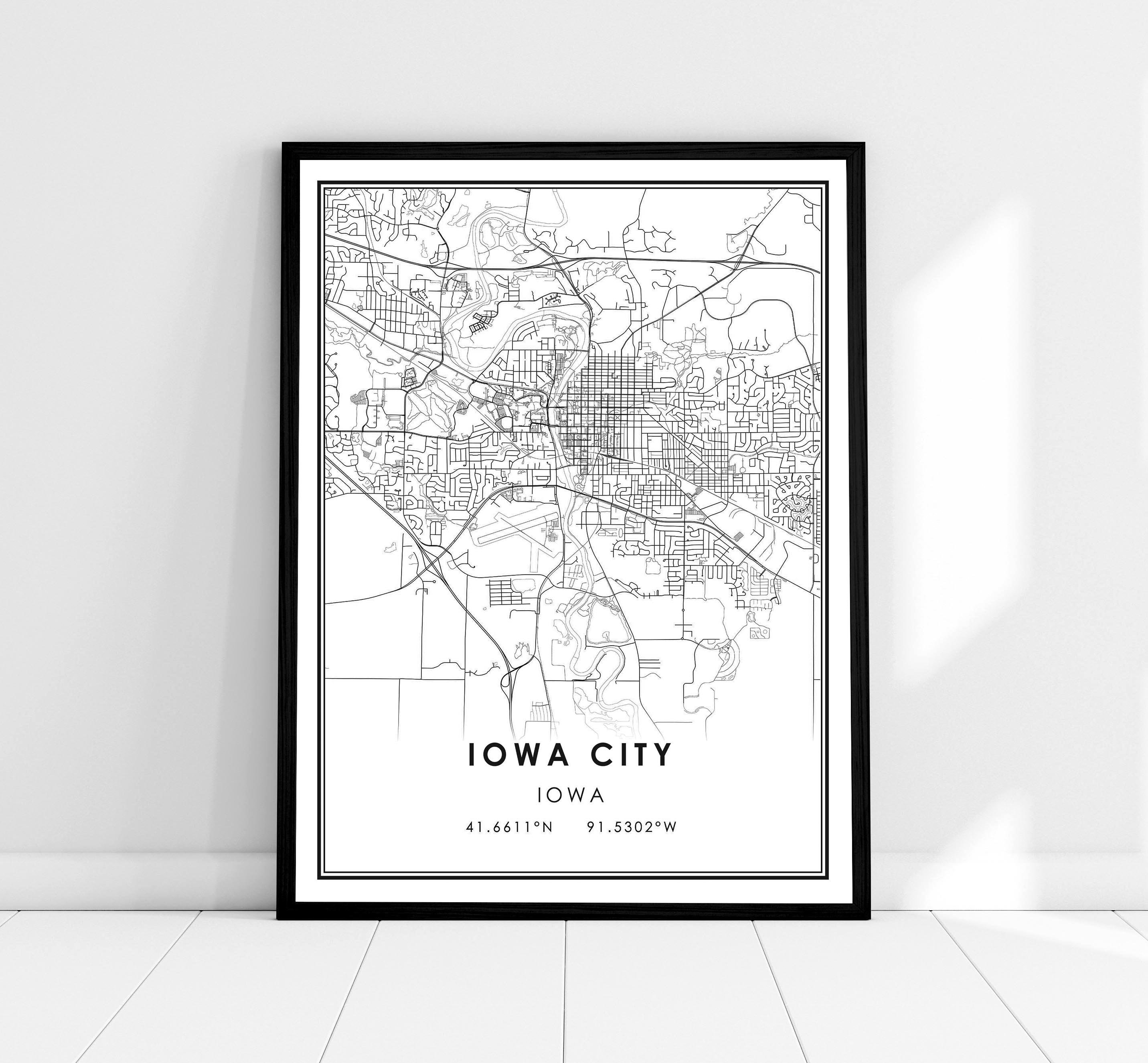 Iowa City map print poster canvas | Iowa map print poster canvas | Iowa City road map print poster canvas