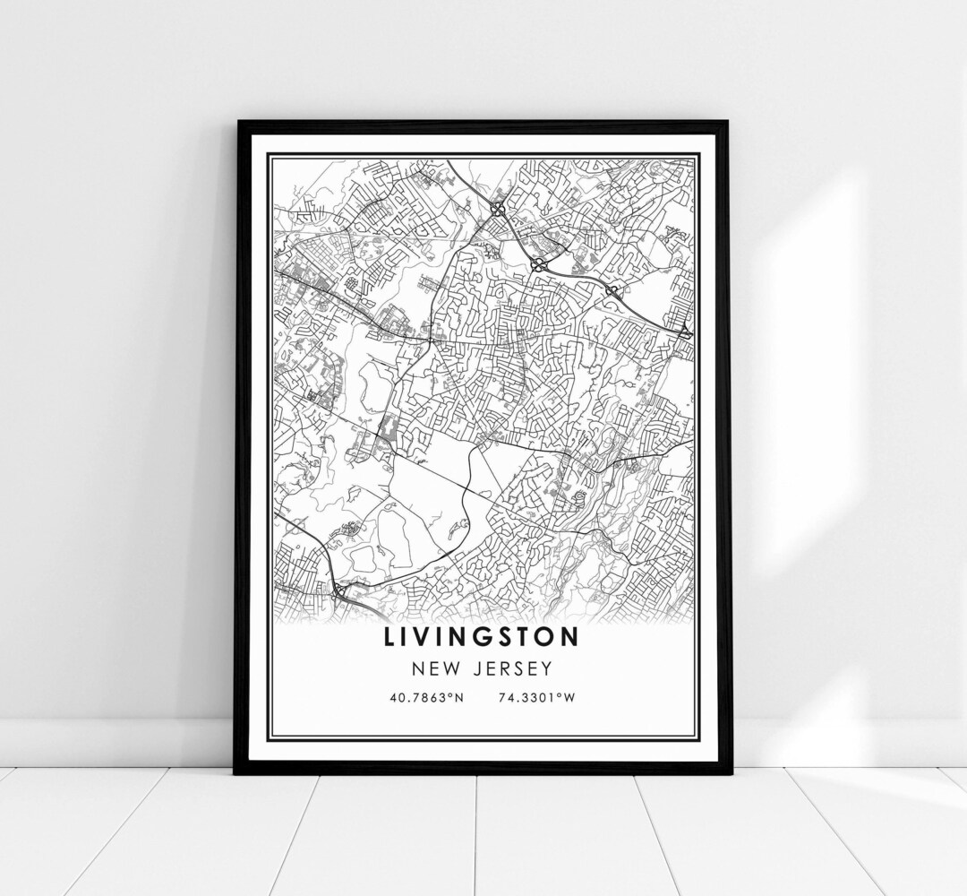Livingston New Jersey Map Print Poster Canvas New Jersey Map Print