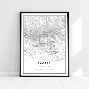 Zagreb map print poster canvas | Croatia map print poster canvas | Zagreb city map print poster canvas