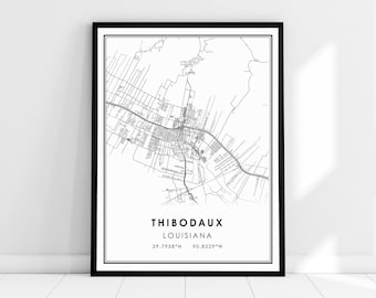 Thibodaux Louisiana map print poster canvas | Thibodaux city map print poster canvas