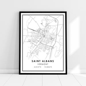 St Albans City map print poster canvas | Vermont map print poster canvas | St Albans City city map print poster canvas