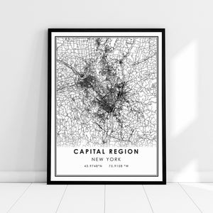Capital District New York carte imprimer poster toile | Carte du district de la capitale imprimer poster canvas | Plan de la ville du district de la capitale imprimer la toile d’affiche