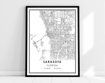 Sarasota map print poster canvas | Florida map print poster canvas | Sarasota city map print poster canvas