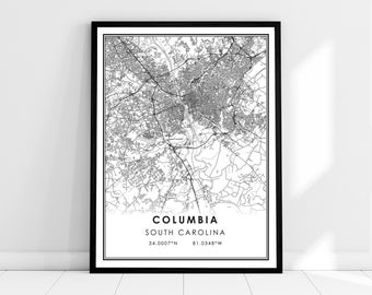 Columbia map print poster canvas | South Carolina map print poster canvas | Columbia city map print poster canvas