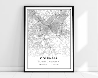 Columbia map print poster canvas | South Carolina map print poster canvas | Columbia city map print poster canvas