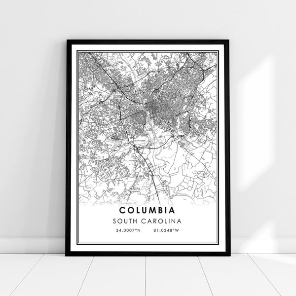 Columbia map print poster canvas | South Carolina map print poster canvas | Columbia city map print poster canvas