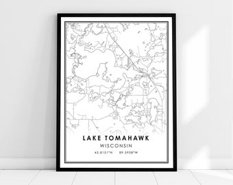 Lake Tomahawk map print poster canvas | Wisconsin map print poster canvas | Lake Tomahawk city map print poster canvas