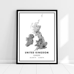Royaume-Uni Carte du pays imprimer poster canvas | Royaume-Uni Feuille de route du pays imprimer poster canvas
