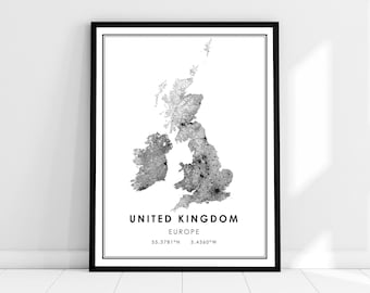 United Kingdom Country map print poster canvas | United Kingdom Country road map print poster canvas