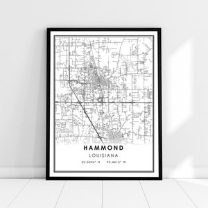 Hammond map print poster canvas | Louisiana map print poster canvas | Hammond city map print poster canvas