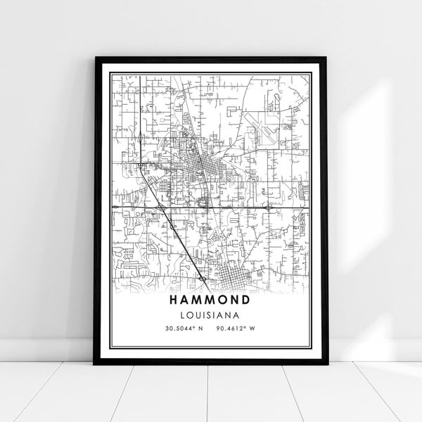 Hammond map print poster canvas | Louisiana map print poster canvas | Hammond city map print poster canvas