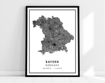 Bayern map print poster canvas | Germany map print poster canvas | Bayern city map print poster canvas