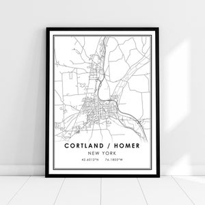 Carte Cortland-Homer imprimer poster toile | | d’impression d’affiche de carte de New York Carte de la ville de Cortland-Homer imprimer poster canvas