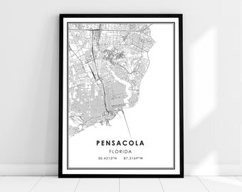 Pensacola map print poster canvas | Florida map print poster canvas | Pensacola city map print poster canvas