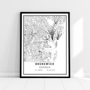 Brunswick map print poster canvas | Georgia map print poster canvas | Brunswick city map print poster canvas