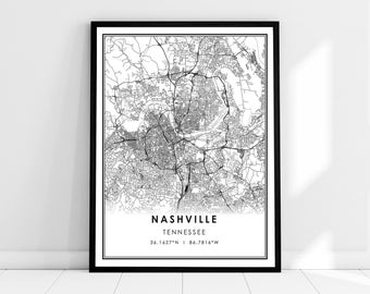 Nashville map print poster canvas | Tennessee map print poster canvas | Nashville city map print poster canvas