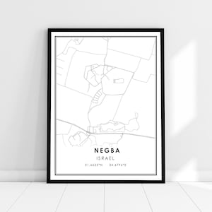 Negba map print poster canvas | Israel map print poster canvas | Negba city map print poster canvas