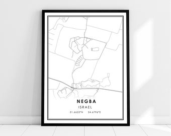 Negba map print poster canvas | Israel map print poster canvas | Negba city map print poster canvas