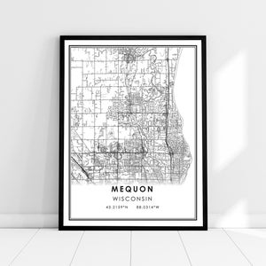 Mequon map print poster canvas | Wisconsin map print poster canvas | Mequon city map print poster canvas