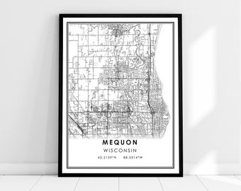 Mequon map print poster canvas | Wisconsin map print poster canvas | Mequon city map print poster canvas