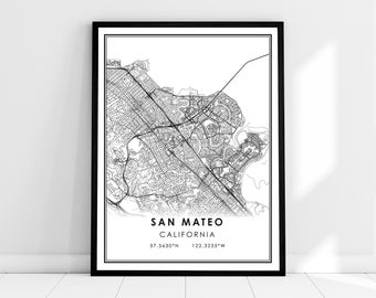 San Mateo map print poster canvas | California map print poster canvas | San Mateo city map print poster canvas