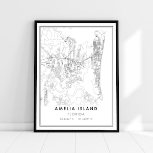 Carte de l’île Amelia imprimer la toile d’affiche | Carte de Floride imprimer poster canvas | Amelia Island carte de la ville imprimer poster canvas