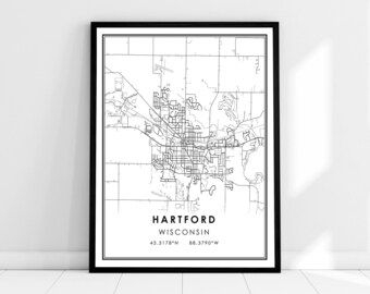 Hartford map print poster canvas | Wisconsin map print poster canvas | Hartford city map print poster canvas