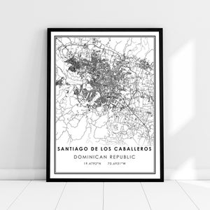 Santiago De Los Caballeros carte imprimer poster toile | Santiago De Los Caballeros carte de la ville imprimer poster toile