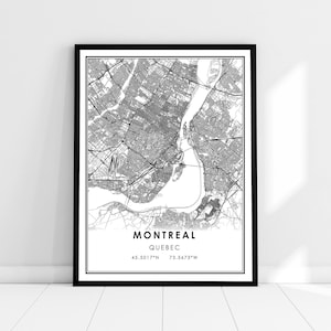 Carte de Montréal imprimer affiche toile | Carte du Québec imprimer affiche toile | Plan de la ville de Montréal imprimer poster canvas