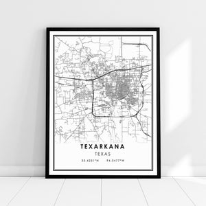 Texarkana Texas map print poster canvas | Texas Texarkana map print poster canvas | Texarkana Texas city map print poster canvas