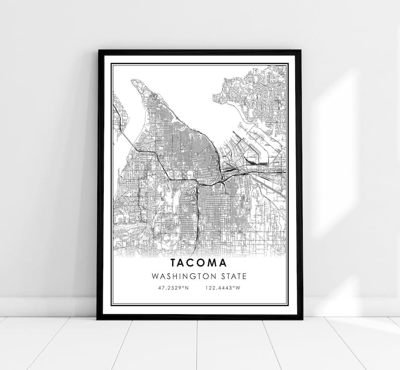 Tacoma map print poster canvas | Washington map print poster canvas | Tacoma city map print poster canvas