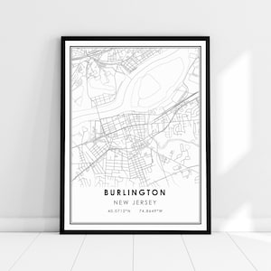 Burlington map print poster canvas | Burlington map print poster canvas | New Jersey city map print poster canvas | Burlington modern map