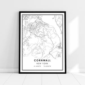 Carte de Cornwall imprimer une toile d’affiche | Carte de rue de Cornwall New York | Carte de la ville de Cornwall imprimer poster canvas