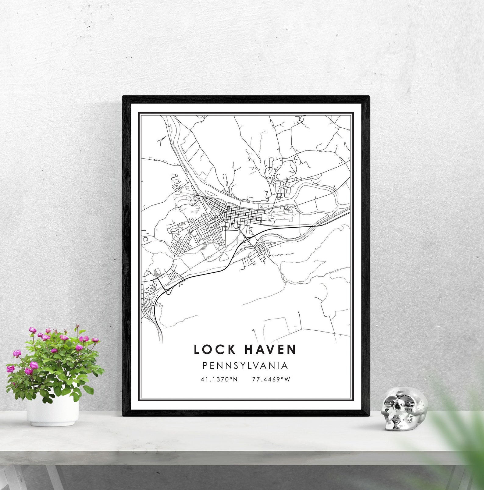 Lock Haven map print poster canvas Pennsylvania map print Etsy