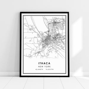 Toile d'affiche d'impression de carte d'Ithaca New York | Ithaque ville carte impression affiche toile