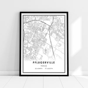 Pflugerville map print poster canvas | Texas map print poster canvas | Pflugerville city map print poster canvas