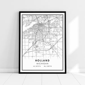 Holland Michigan map print poster canvas | Michigan Holland  map print poster canvas | Holland Michigan city map print poster canvas