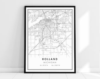 Holland Michigan map print poster canvas | Michigan Holland  map print poster canvas | Holland Michigan city map print poster canvas