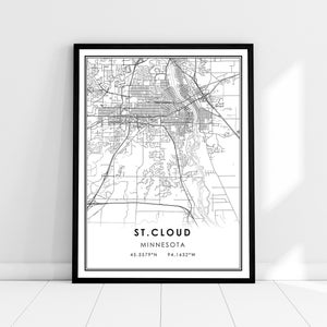 St. Cloud map print poster canvas | Minnesota map print poster canvas | St. Cloud city map print poster canvas