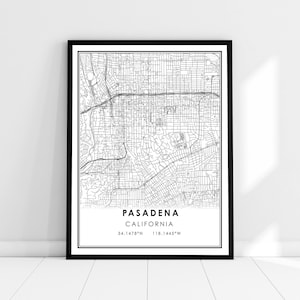 Pasadena map print poster canvas | California map print poster canvas | Pasadena city map print poster canvas