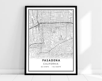 Pasadena map print poster canvas | California map print poster canvas | Pasadena city map print poster canvas
