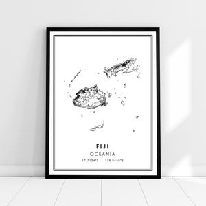 Fiji map print poster canvas | Oceania map print poster canvas | Fiji city map print poster canvas