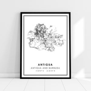 Antigua map print poster canvas | Antigua and Barbuda map print poster canvas | Antigua city map print poster canvas