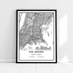 La carte du Bronx imprimer la toile d’affiche | | d’impression d’affiche de carte de New York La toile d’affiche imprimée de la carte de la ville du Bronx
