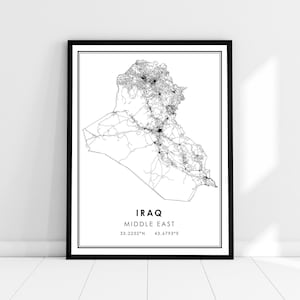 Iraq map print poster canvas | Iraq Middle East print poster map | Iraq road map print poster canvas